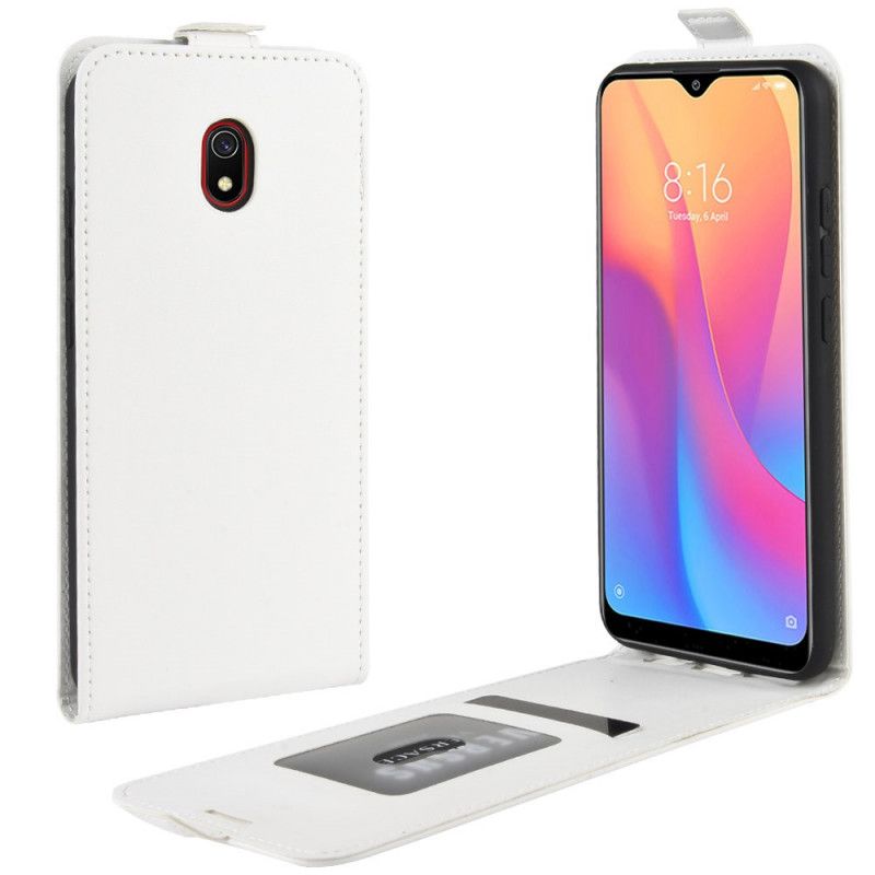 Skórzany Futerał Xiaomi Redmi 8A Biały Czarny Etui na Telefon Efekt Składanej Skóry