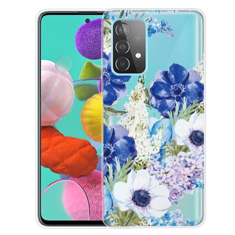 Etui Samsung Galaxy A72 4G / A72 5G Akwarelowe Niebieskie Kwiaty