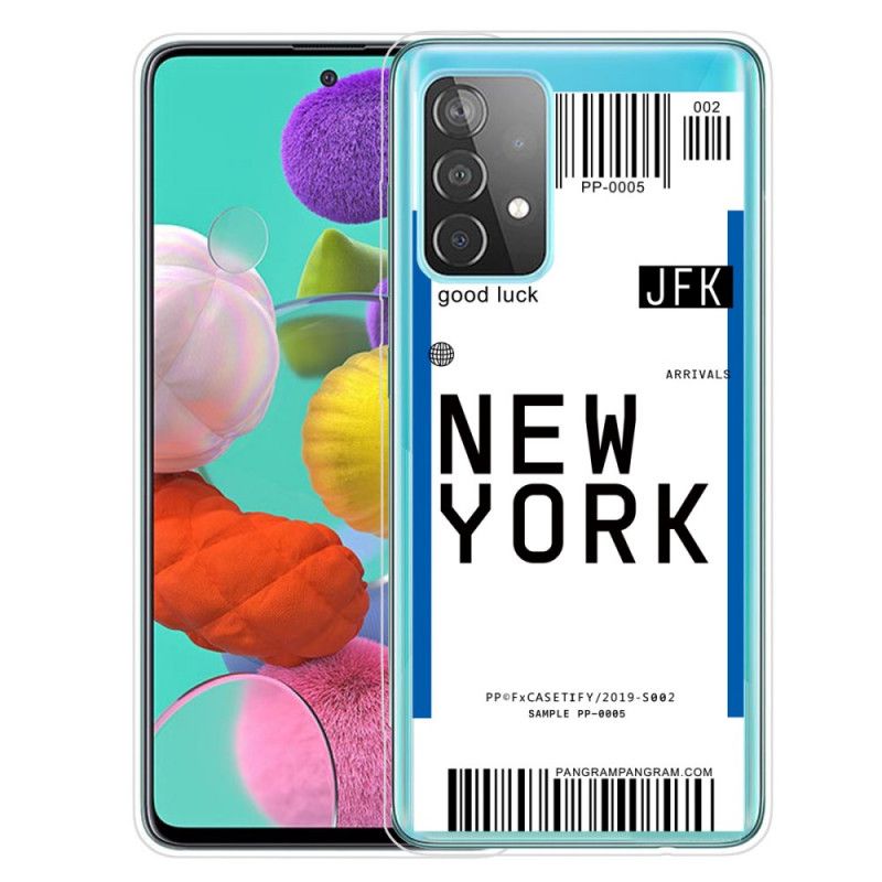 Etui Samsung Galaxy A72 4G / A72 5G Granatowy Czarny Karta Pokładowa Do Nowego Jorku
