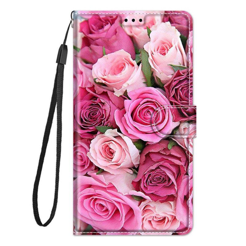 Etui Folio do Samsung Galaxy M53 5G Róże Z Smyczą