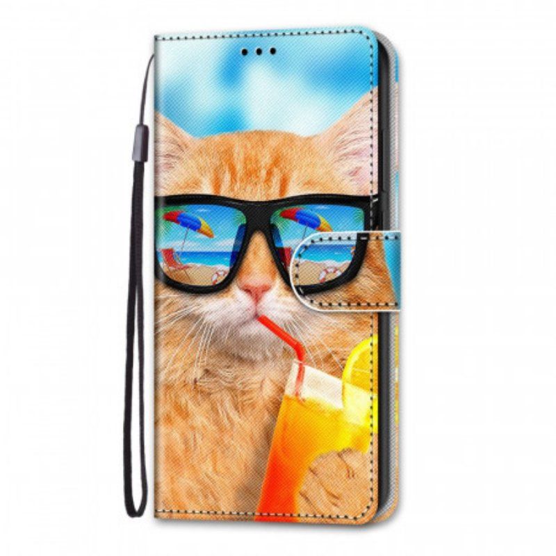 Etui Folio do Samsung Galaxy M53 5G z Łańcuch Pasiasty Kot Gwiazda