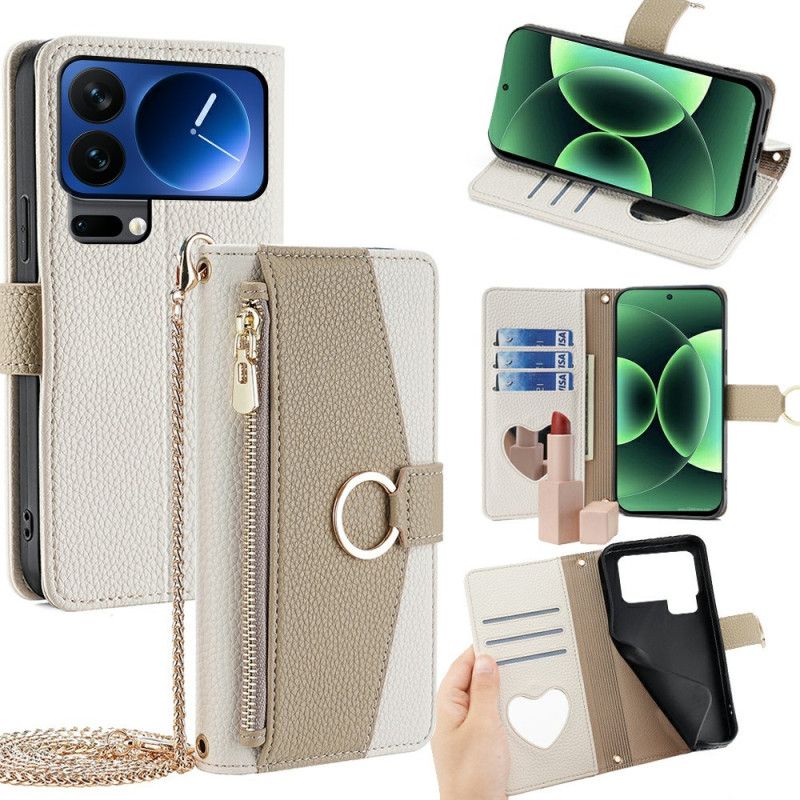 Etui Folio Do Xiaomi 17 Pro Max Pasek Na Ramię Z Lusterkiem I Łańcuszkiem