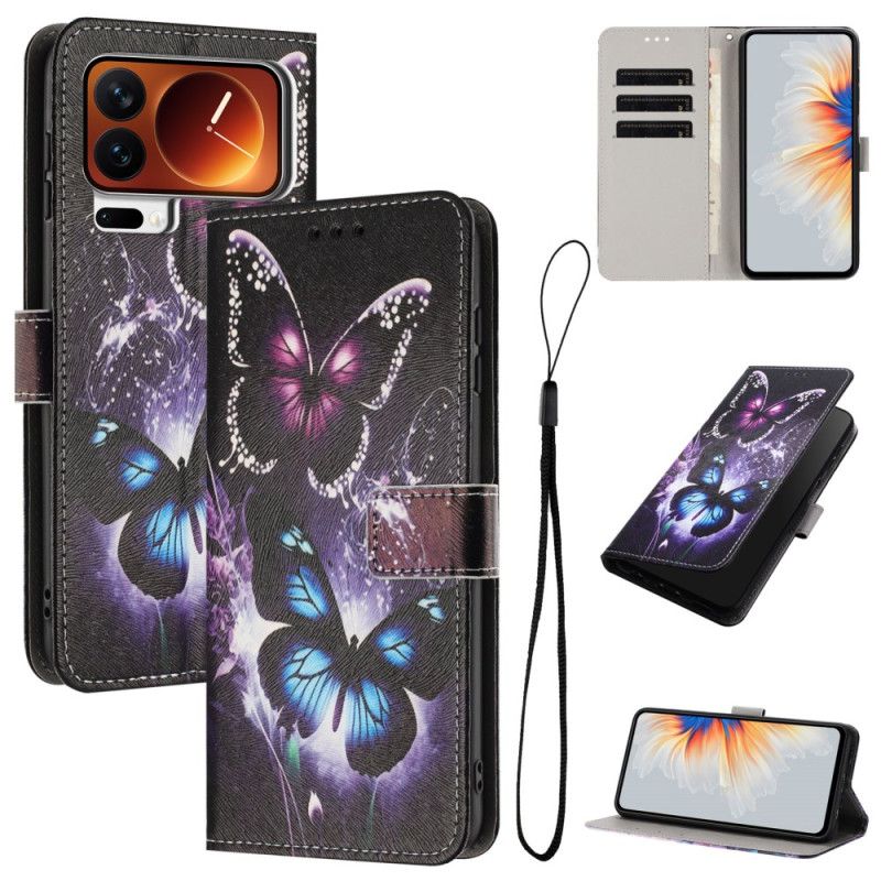 Skórzany Futerał Xiaomi 17 Pro Max Etui Na Telefon Dwa Motyle