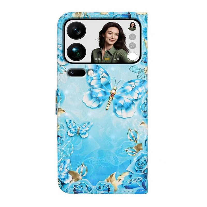 Skórzany Futerał Xiaomi 17 Pro Max Etui Na Telefon Motyle I Diamenty