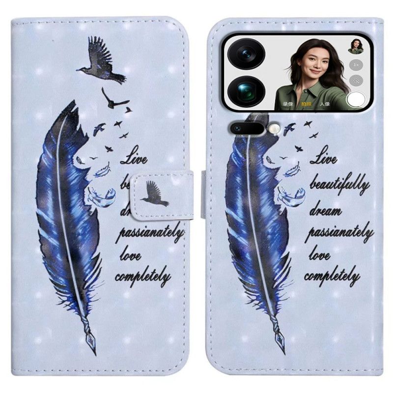 Skórzany Futerał Xiaomi 17 Pro Max Etui Na Telefon Niebieskie Pióro