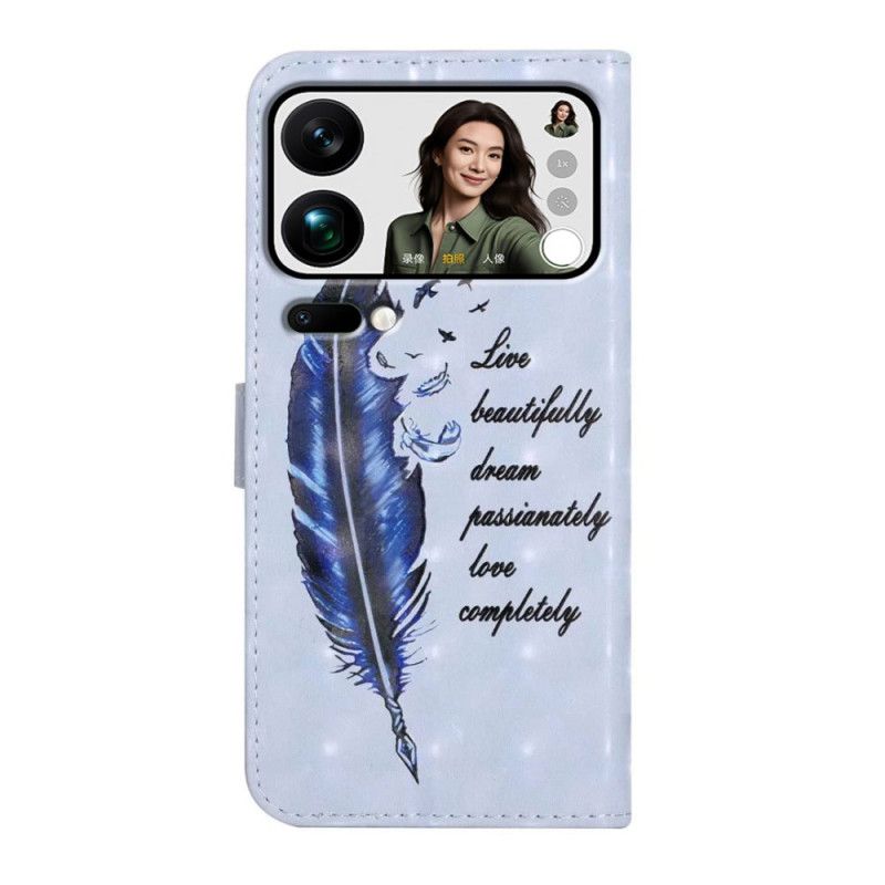 Skórzany Futerał Xiaomi 17 Pro Max Etui Na Telefon Niebieskie Pióro