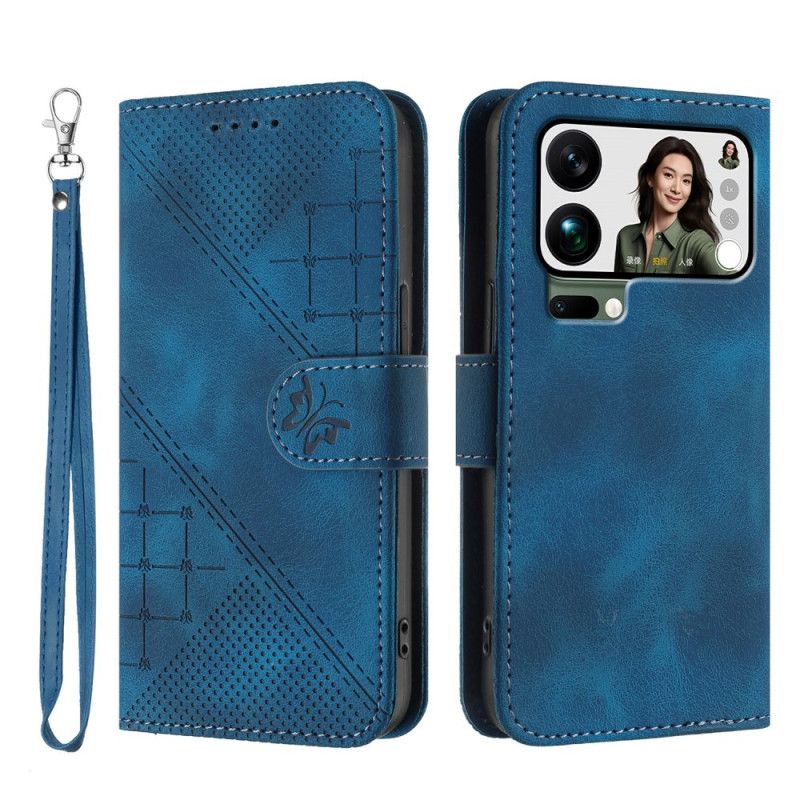 Skórzany Futerał Xiaomi 17 Pro Max Etui Na Telefon Wzór Motyla I Geometryczny