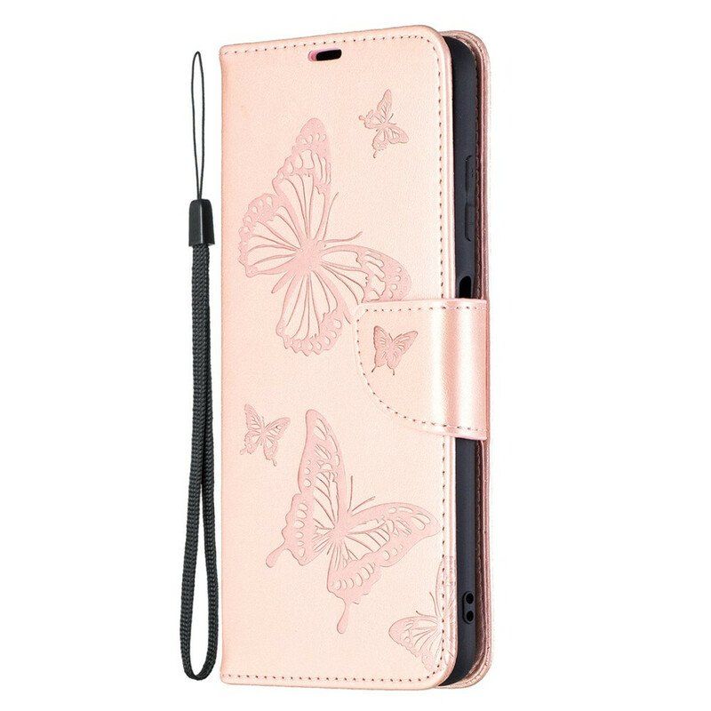 Etui Folio do Poco X3 / X3 Pro / X3 NFC z Łańcuch Paski Z Nadrukiem Motyli