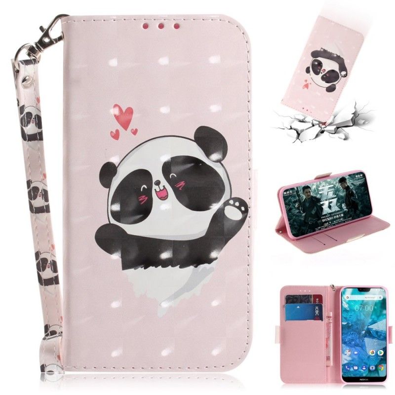 Etui Folio Nokia 7.1 Panda Love Ze Stringami Etui Ochronne