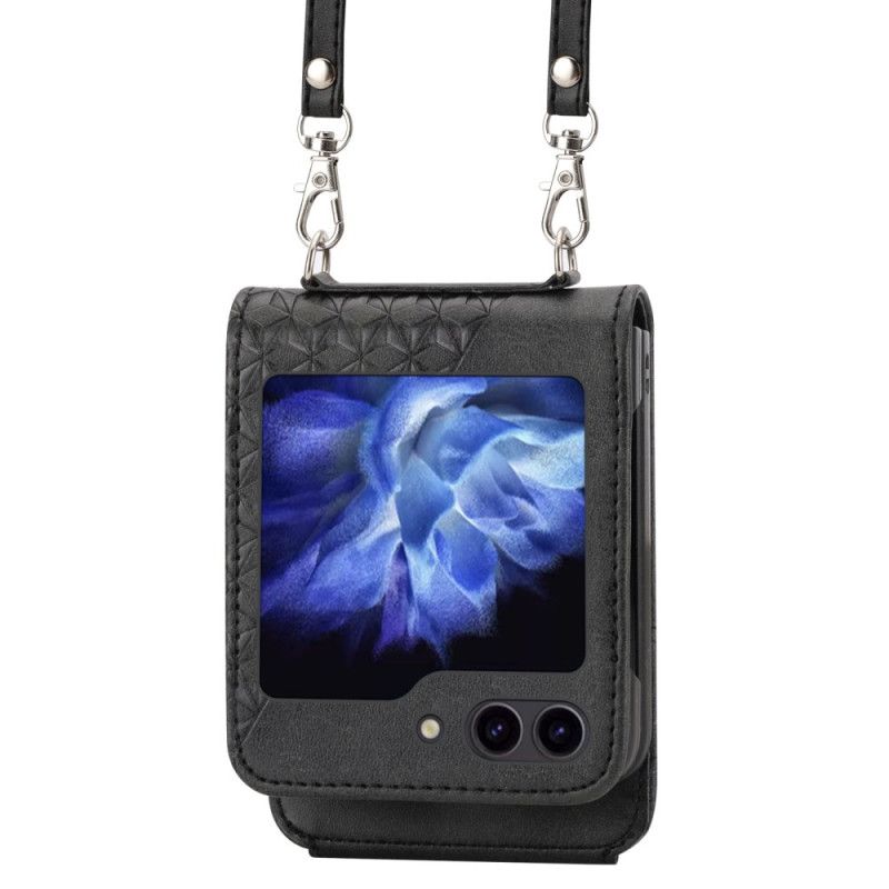 Etui Samsung Galaxy Z Flip 6 Fryz Z Imitacji Skóry Z Paskiem Na Ramię Etui Ochronne