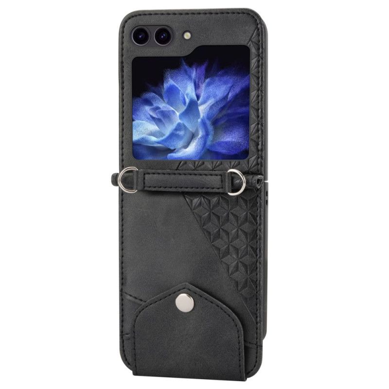 Etui Samsung Galaxy Z Flip 6 Fryz Z Imitacji Skóry Z Paskiem Na Ramię Etui Ochronne