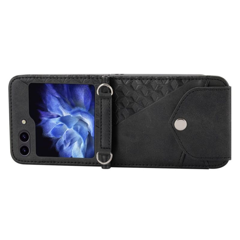 Etui Samsung Galaxy Z Flip 6 Fryz Z Imitacji Skóry Z Paskiem Na Ramię Etui Ochronne