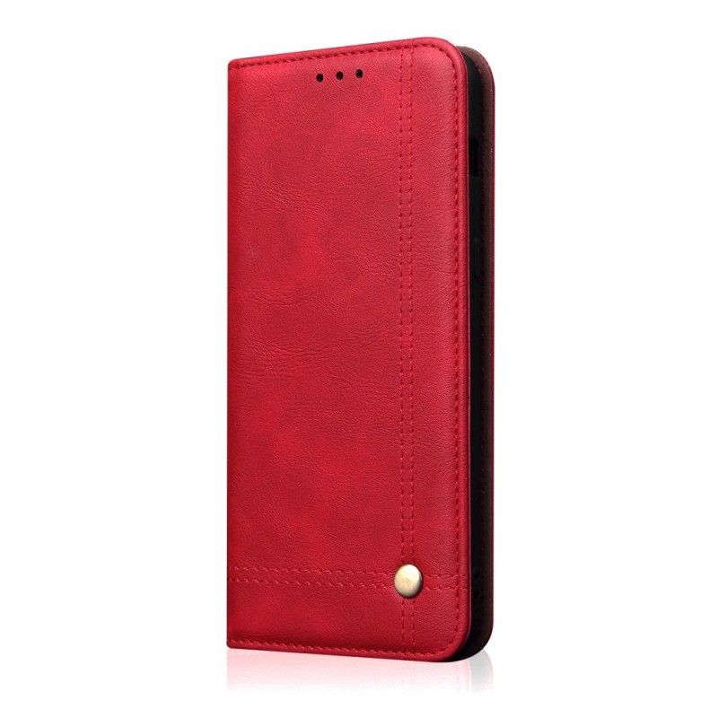 Flip Kotelot Huawei Mate 20 Pro Czerwony Czarny Efekt Szytej Skóry Etui Ochronne