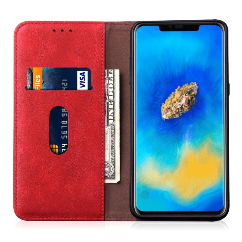 Flip Kotelot Huawei Mate 20 Pro Czerwony Czarny Efekt Szytej Skóry Etui Ochronne