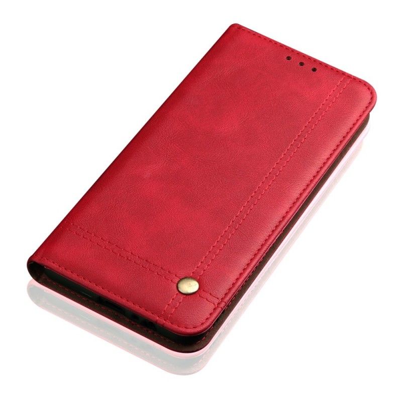 Flip Kotelot Huawei Mate 20 Pro Czerwony Czarny Efekt Szytej Skóry Etui Ochronne