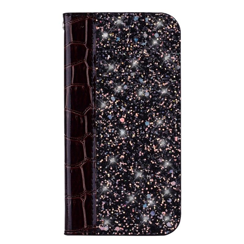 Flip Kotelot Huawei Mate 20 Pro Czerwony Czarny Etui na Telefon Efekt Skóry Krokodyla I Cekiny