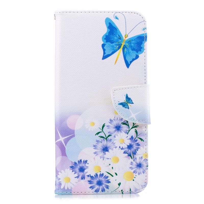 Obudowa Huawei Mate 20 Pro Jasnoniebieski Magenta Malowane Motyle I Kwiaty