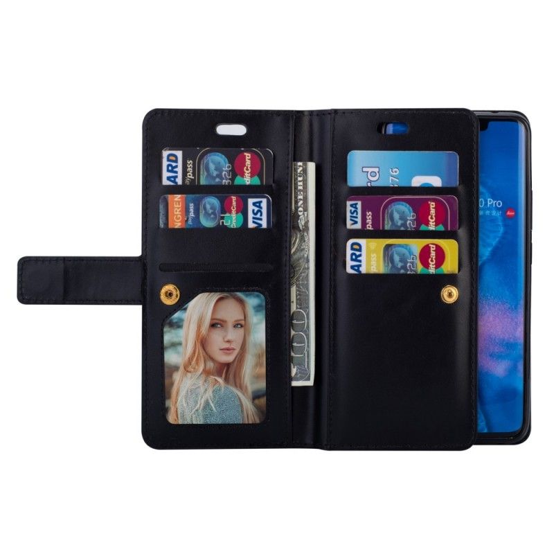 Skórzany Futerał Huawei Mate 20 Pro Granatowy Czarny Etui na Telefon Portmonetka Na Monety Z Paskiem