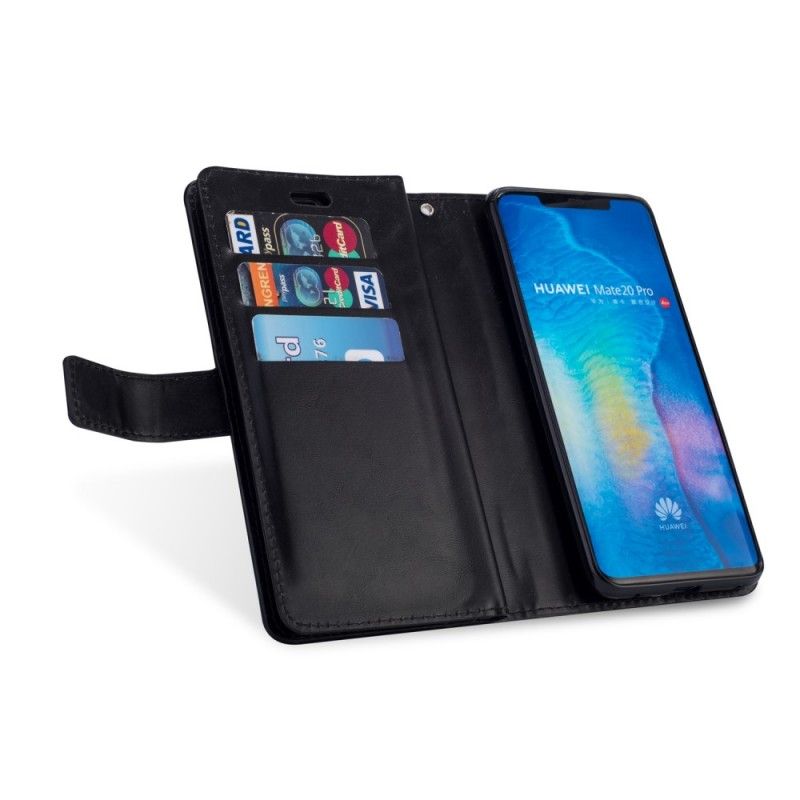 Skórzany Futerał Huawei Mate 20 Pro Granatowy Czarny Etui na Telefon Portmonetka Na Monety Z Paskiem