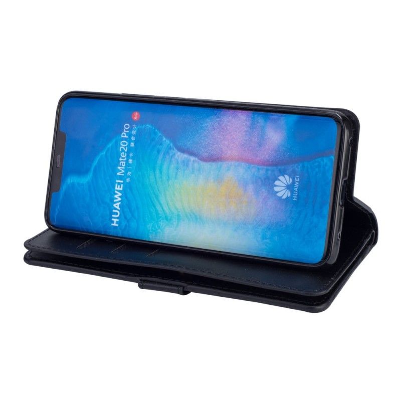 Skórzany Futerał Huawei Mate 20 Pro Granatowy Czarny Etui na Telefon Portmonetka Na Monety Z Paskiem