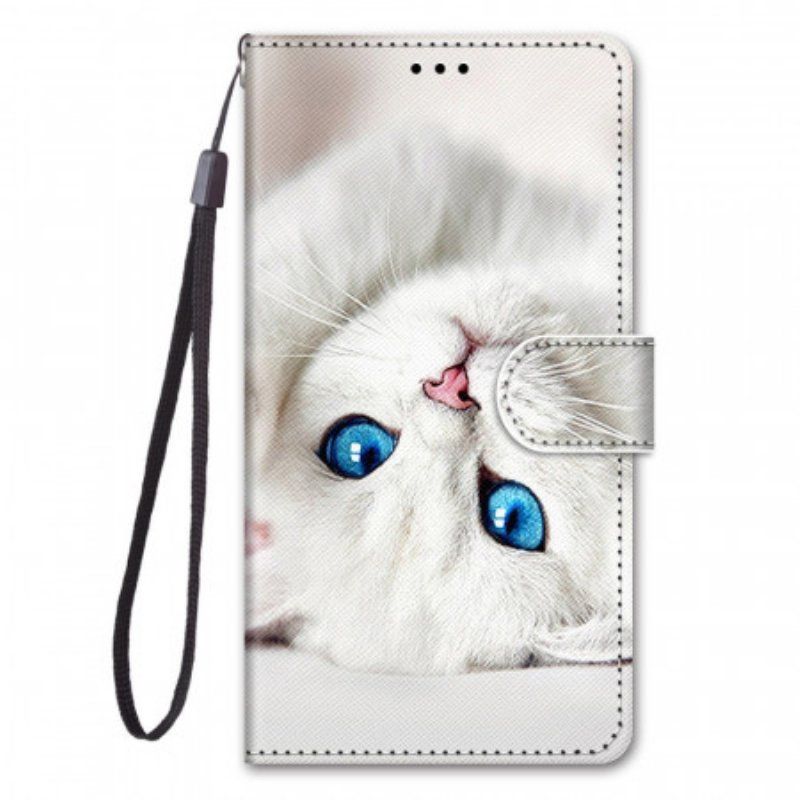 Etui Na Telefon Pokrowce do Xiaomi Redmi Note 11 Pro Plus 5G z Łańcuch Biały Kot Z Paskiem