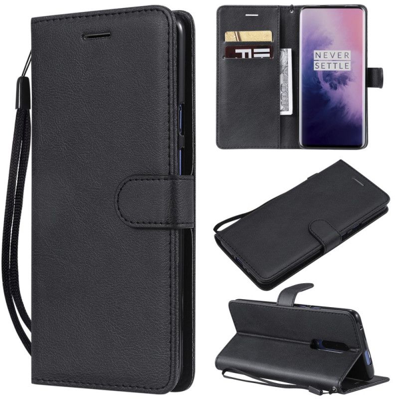 Etui Folio OnePlus 7 Pro Czerwony Czarny Efekt Skóry Z Paskiem Etui Ochronne