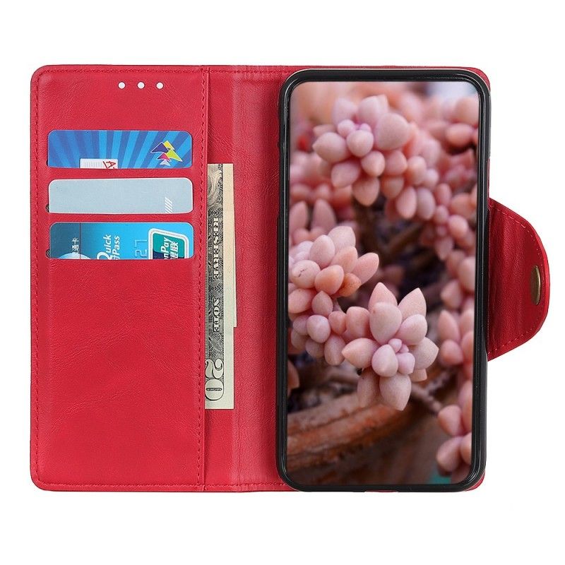 Etui Folio OnePlus 7 Pro Czerwony Czarny Imitacja Skóry Guzików Etui Ochronne