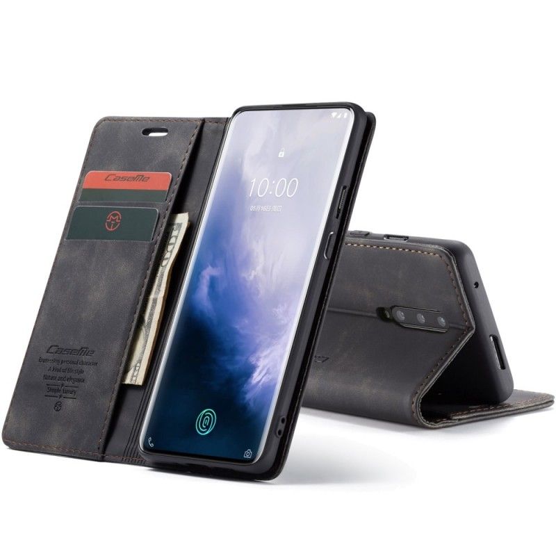 Flip Kotelot OnePlus 7 Pro Brązowy Czarny Etui na Telefon Etui Z Imitacji Skóry