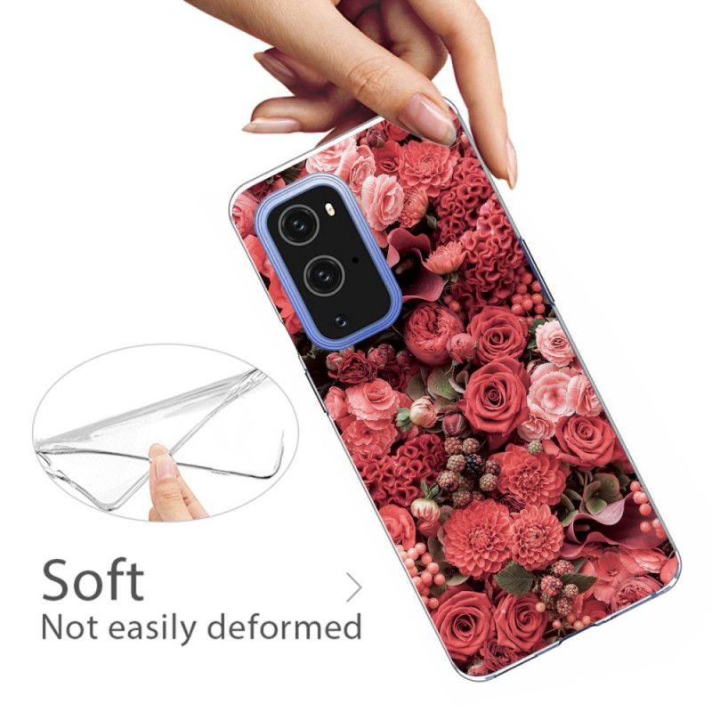 Etui OnePlus 9 Pro Różowy Czerwony Intensywne Kwiaty