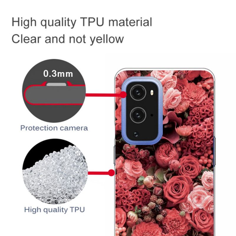 Etui OnePlus 9 Pro Różowy Czerwony Intensywne Kwiaty