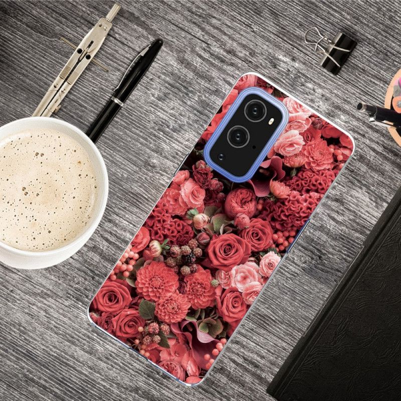 Etui OnePlus 9 Pro Różowy Czerwony Intensywne Kwiaty