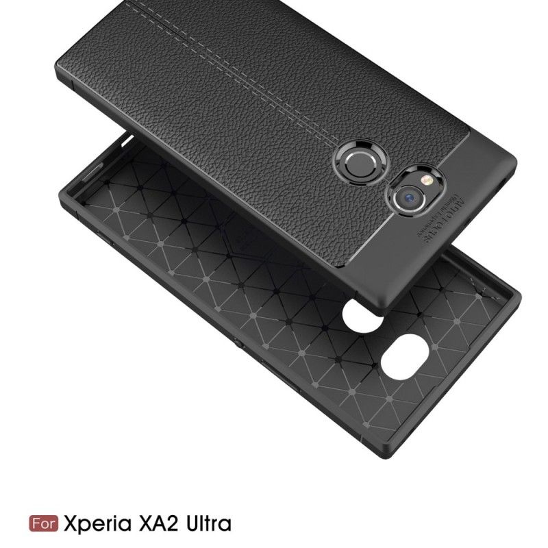 Etui Sony Xperia XA2 Ultra Czerwony Szary Efekt Skóry Z Podwójną Linią Liczi