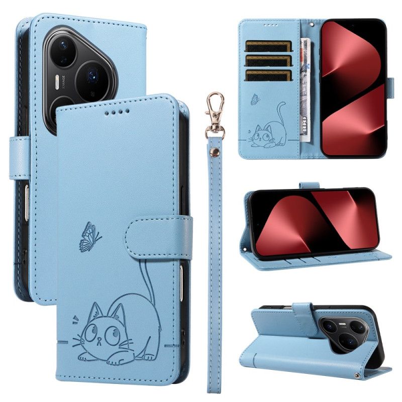 Etui Folio Huawei Pura 80 Pro Graficzny Kot Z Liniami Etui Ochronne