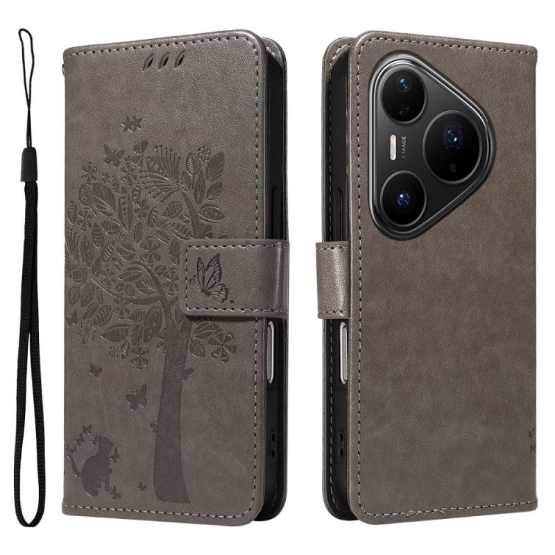 Etui Folio Huawei Pura 80 Pro Wzór Kota I Drzewa Etui Ochronne