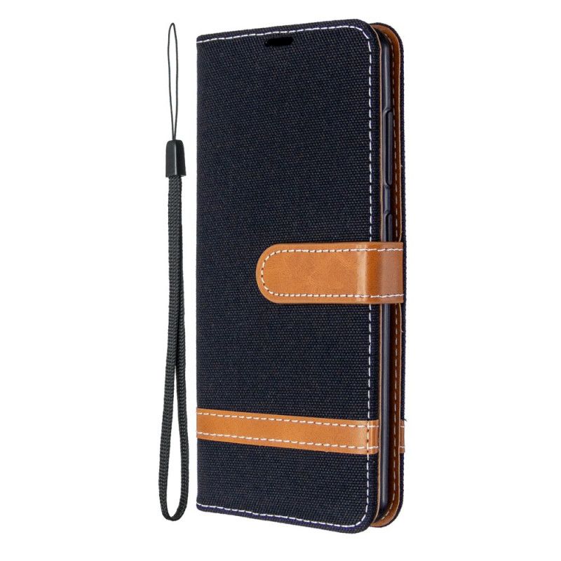 Etui Folio Samsung Galaxy A41 Szary Czarny Efekt Tkaniny I Skóry Z Paskiem