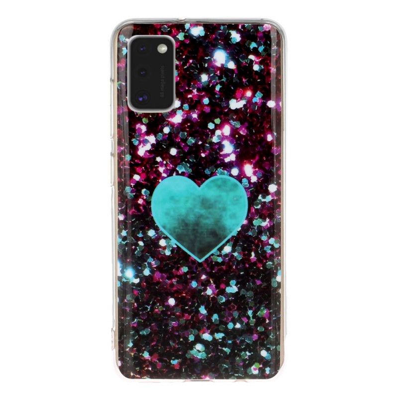 Etui Samsung Galaxy A41 Fioletowy Purpurowy Marmurowy Brokat Etui Ochronne