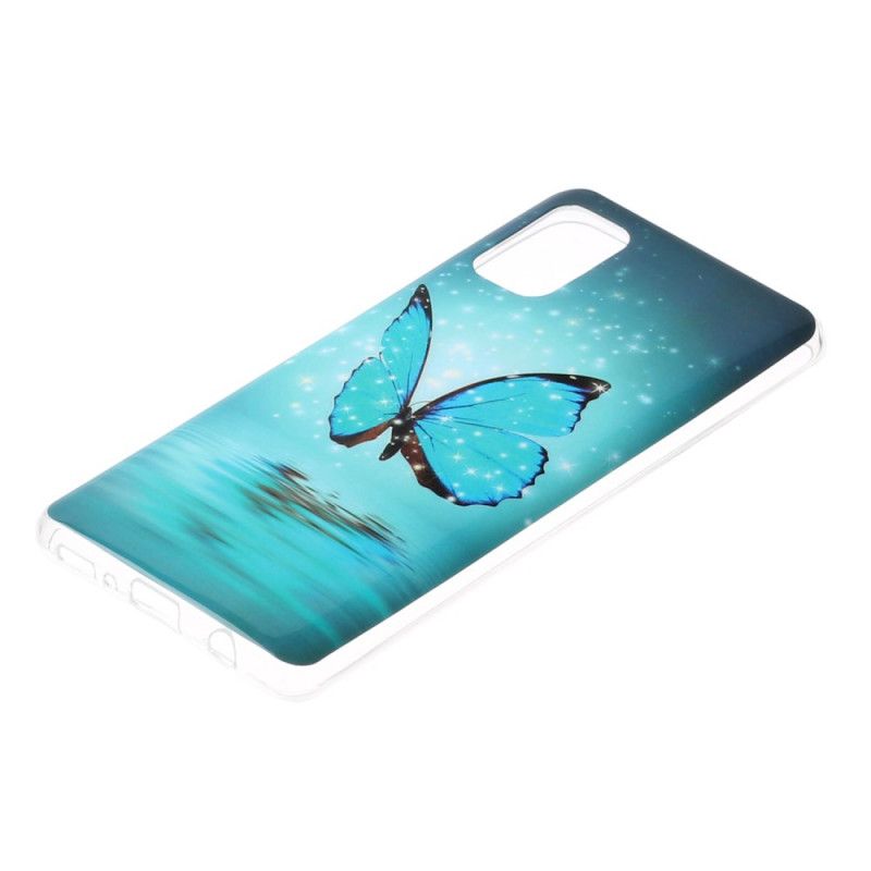 Etui Samsung Galaxy A41 Fluorescencyjny Niebieski Motyl Etui Ochronne