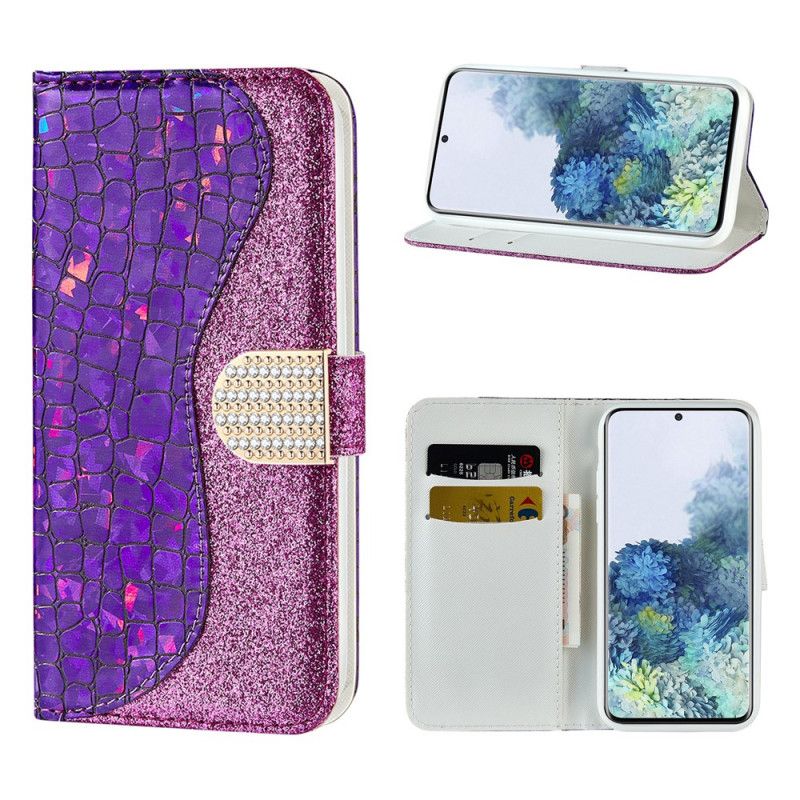 Etui Folio Samsung Galaxy S21 5G Jasnoniebieski Zielony Diamenty Krokodyla Etui Ochronne