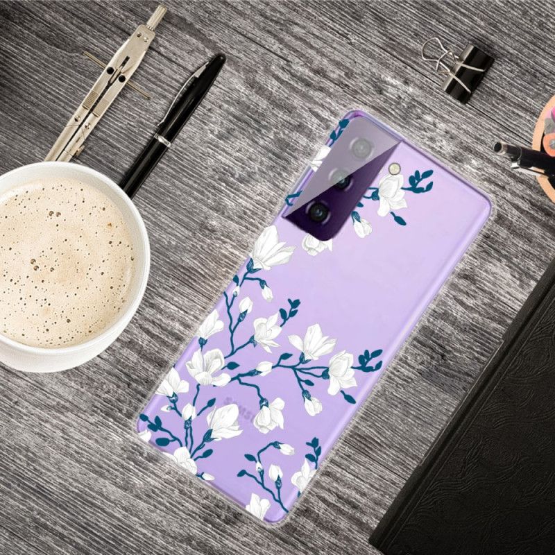 Etui Samsung Galaxy S21 5G Białe Kwiaty