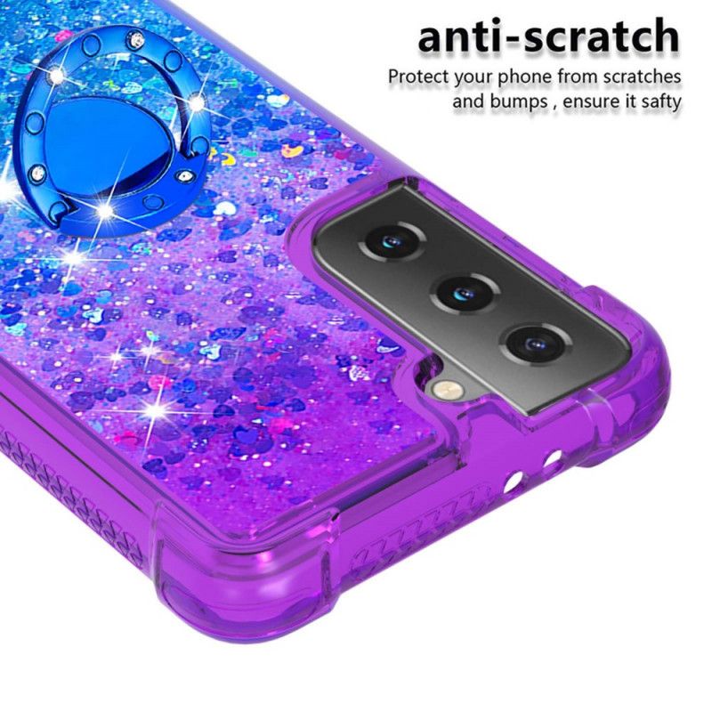 Etui Samsung Galaxy S21 5G Jasnoniebieski Magenta Cekiny Na Pierścionki