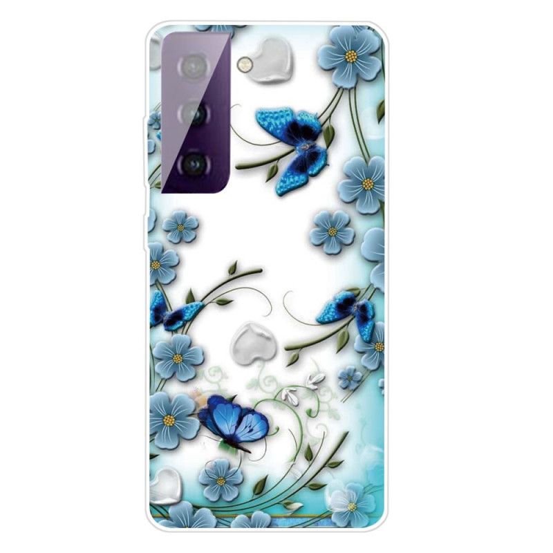 Etui Samsung Galaxy S21 5G Retro Motyle I Kwiaty Etui Ochronne