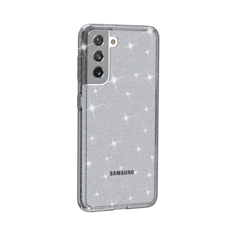 Etui Samsung Galaxy S21 5G Szary Czarny Przezroczysty Brokat