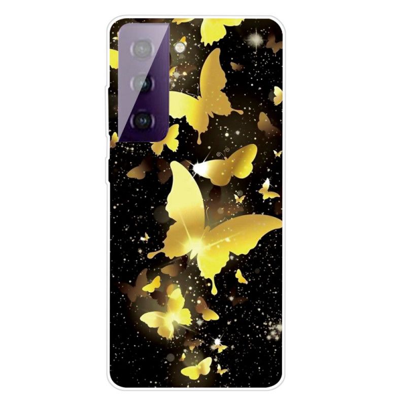 Etui Samsung Galaxy S21 5G Złoty Różowy Piękne Motyle