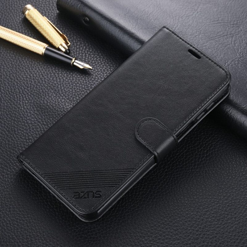 Etui Folio Xiaomi Redmi Note 9S / Note 9 Pro Czerwony Czarny Azns Imitacja Skóry Etui Ochronne