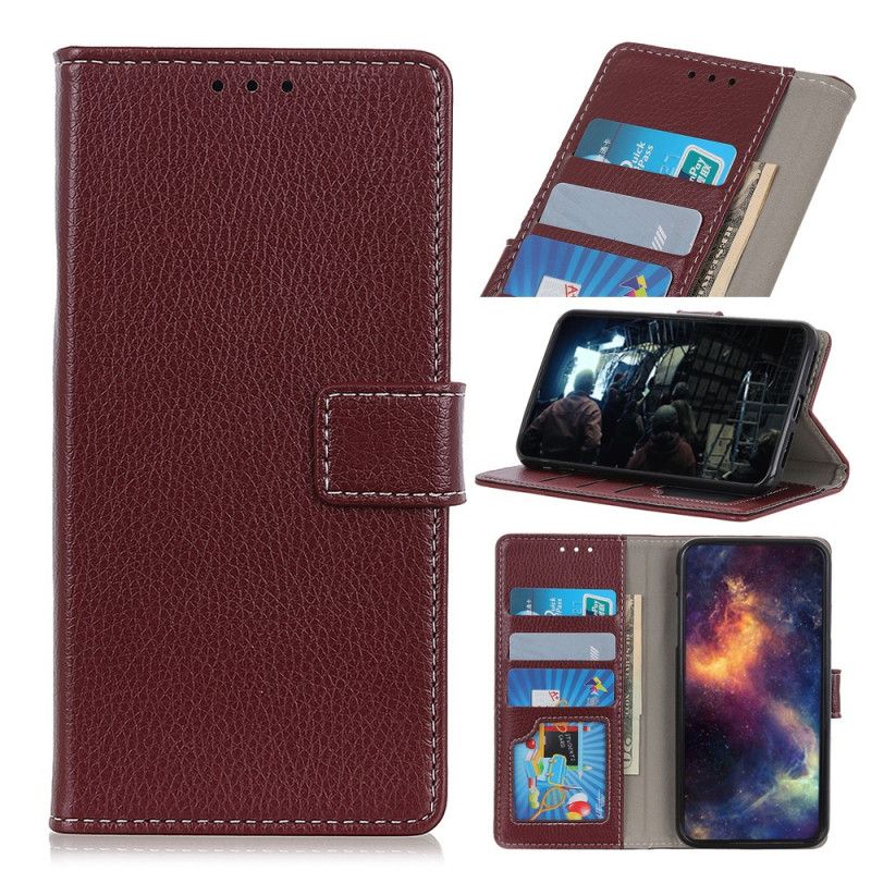 Etui Folio Xiaomi Redmi Note 9S / Note 9 Pro Srebrny Czarny Szyty Efekt Skóry Liczi