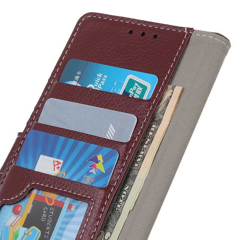 Etui Folio Xiaomi Redmi Note 9S / Note 9 Pro Srebrny Czarny Szyty Efekt Skóry Liczi