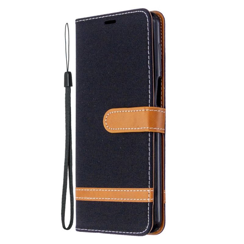 Etui Folio Xiaomi Redmi Note 9S / Note 9 Pro Szary Czarny Efekt Tkaniny I Skóry Ze Stringami