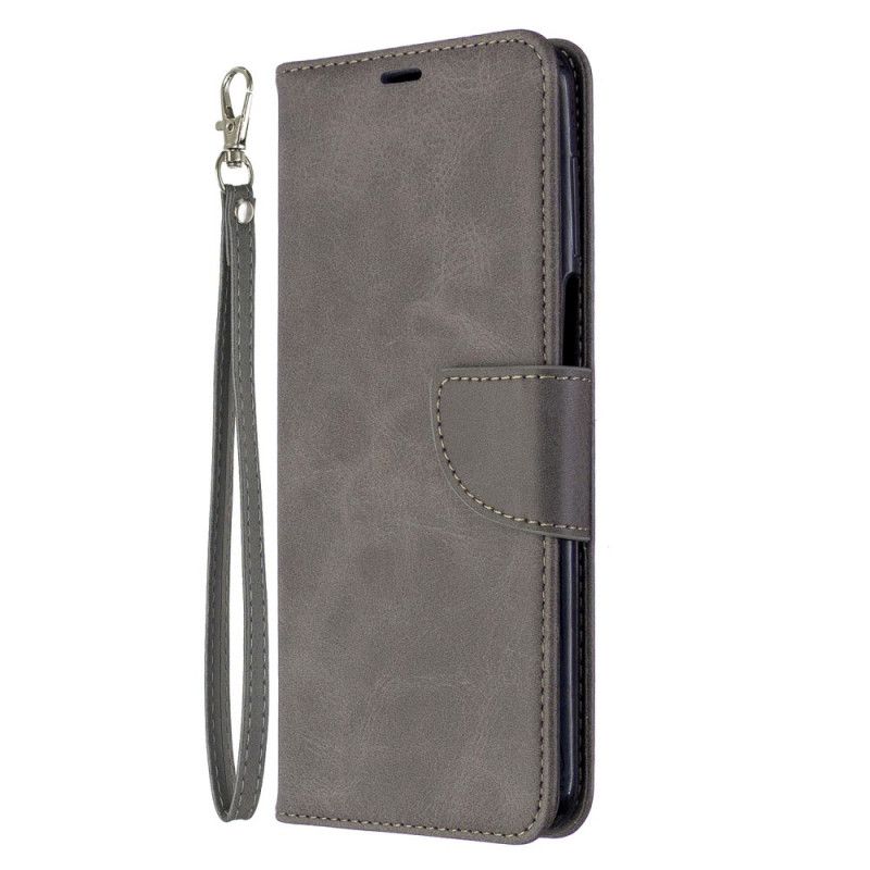 Etui Folio Xiaomi Redmi Note 9S / Note 9 Pro Szary Czarny Styl Skórzanego Paska