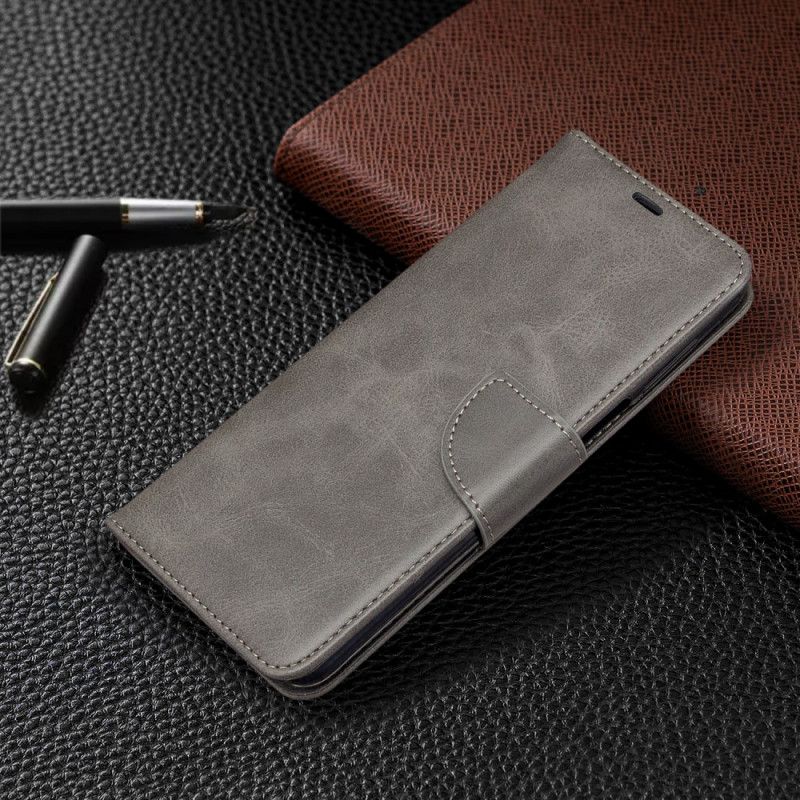 Etui Folio Xiaomi Redmi Note 9S / Note 9 Pro Szary Czarny Styl Skórzanego Paska