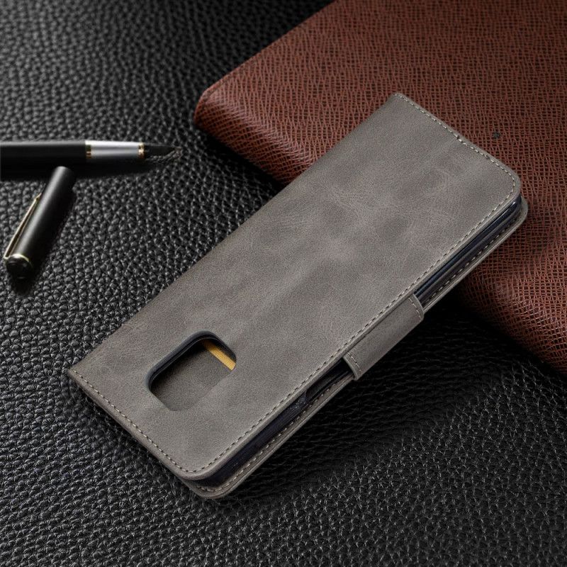 Etui Folio Xiaomi Redmi Note 9S / Note 9 Pro Szary Czarny Styl Skórzanego Paska